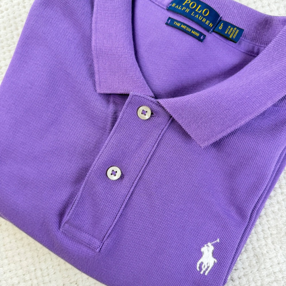 Polo Ralph Lauren The Mesh Mini Purple Cotton Polo Dress Large